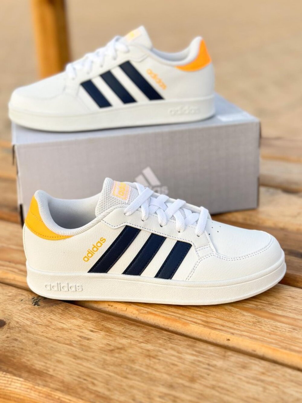 Adidas Kids Breakneck Sneakers in Navy/White/Yellow- Size US 11